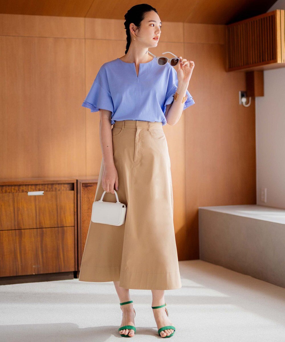 組曲 【汗ジミ防止・撥水】GIZAプレーティング天竺袖フリル カットソー 