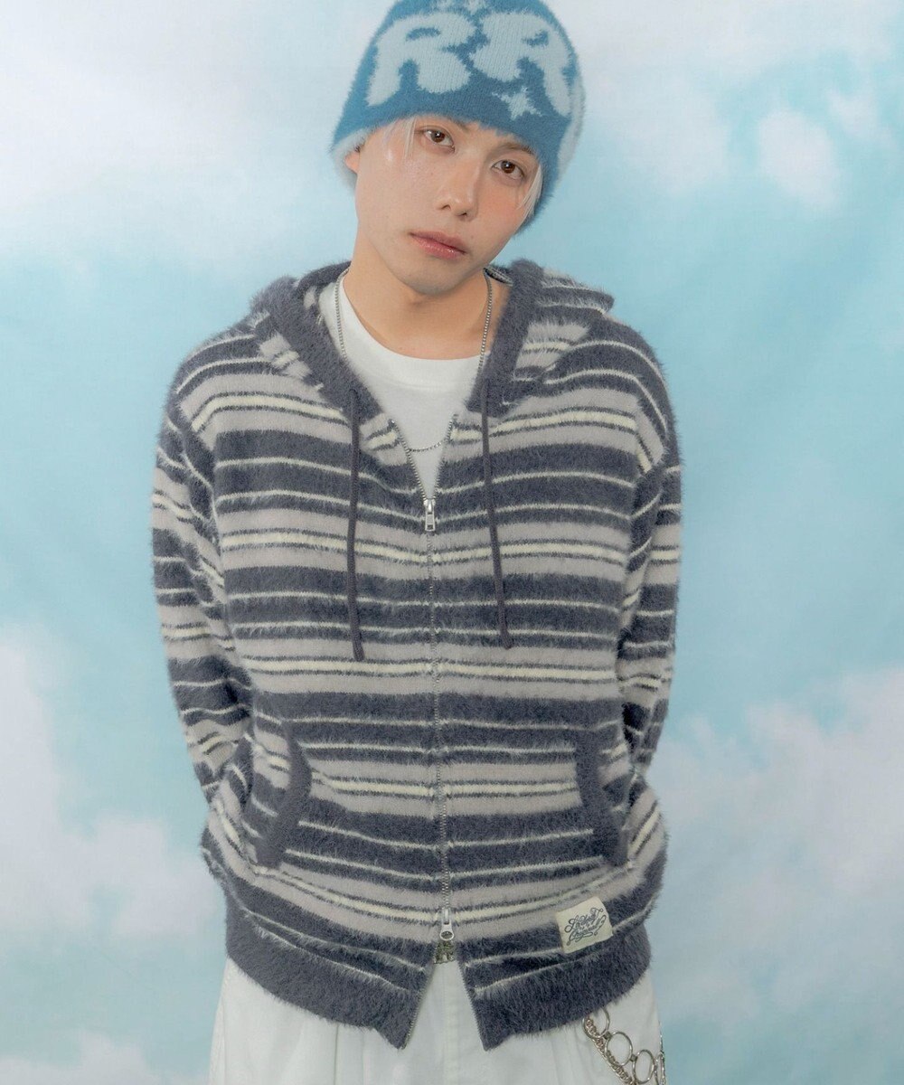 WEGO 【ユニセックス着用ITEM】シャギーボーダーニットパーカー 