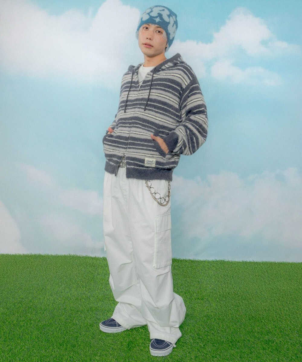 WEGO 【ユニセックス着用ITEM】シャギーボーダーニットパーカー 