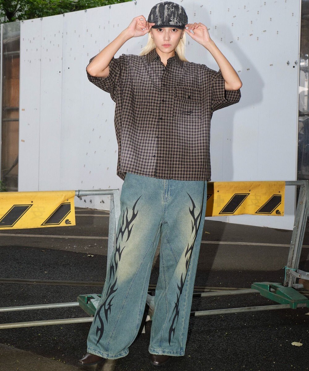 WEGO 【ユニセックス着用ITEM】ブリーチチェックロゴシャツ（SS） 