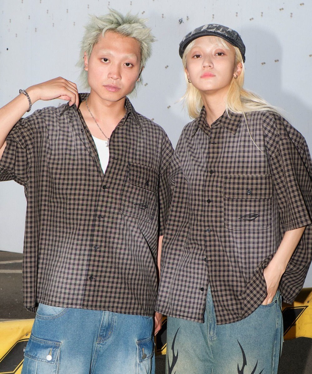 WEGO 【ユニセックス着用ITEM】ブリーチチェックロゴシャツ（SS） 