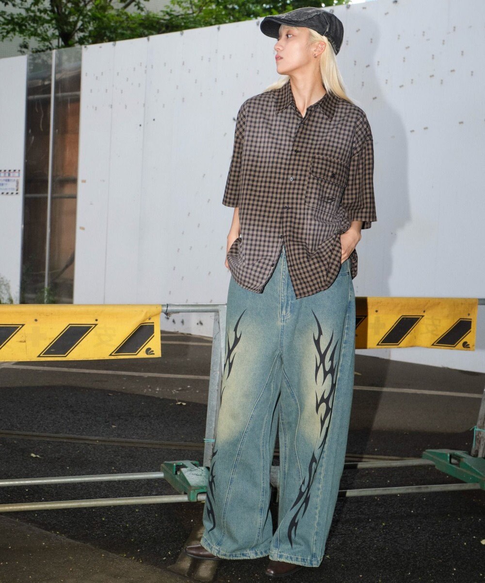 WEGO 【ユニセックス着用ITEM】ブリーチチェックロゴシャツ（SS） 