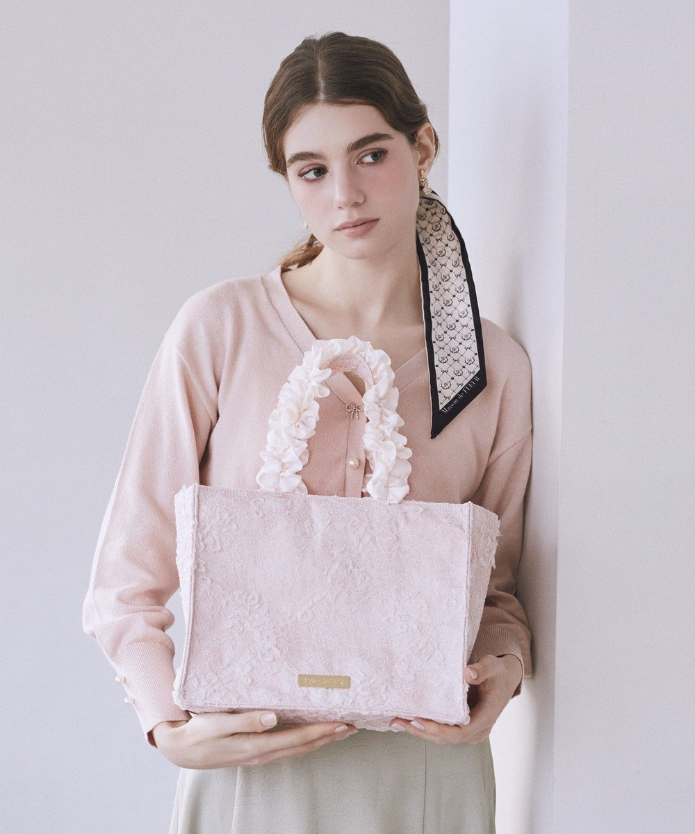 Maison de FLEUR 桜フリルハンドルスクエアトートSバッグ 