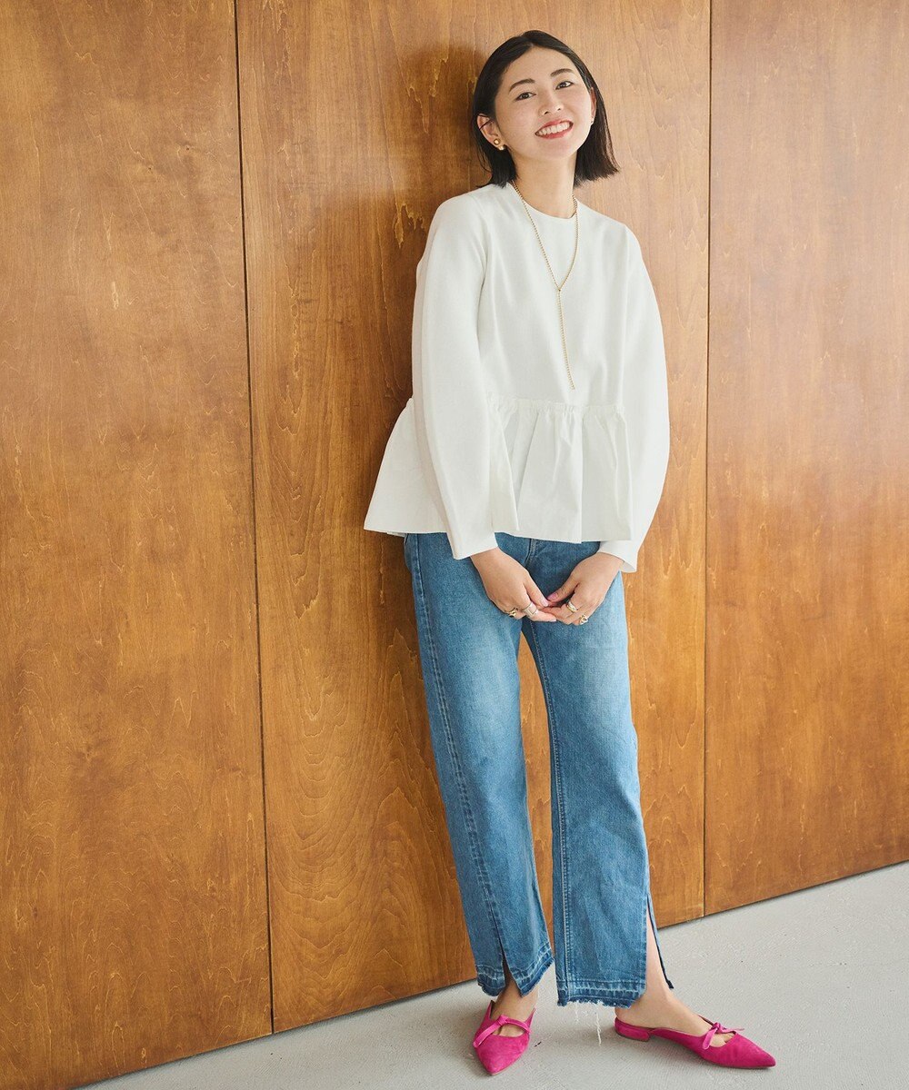 #Newans 【洗える】コンビネーションペプラムチュニックニット 