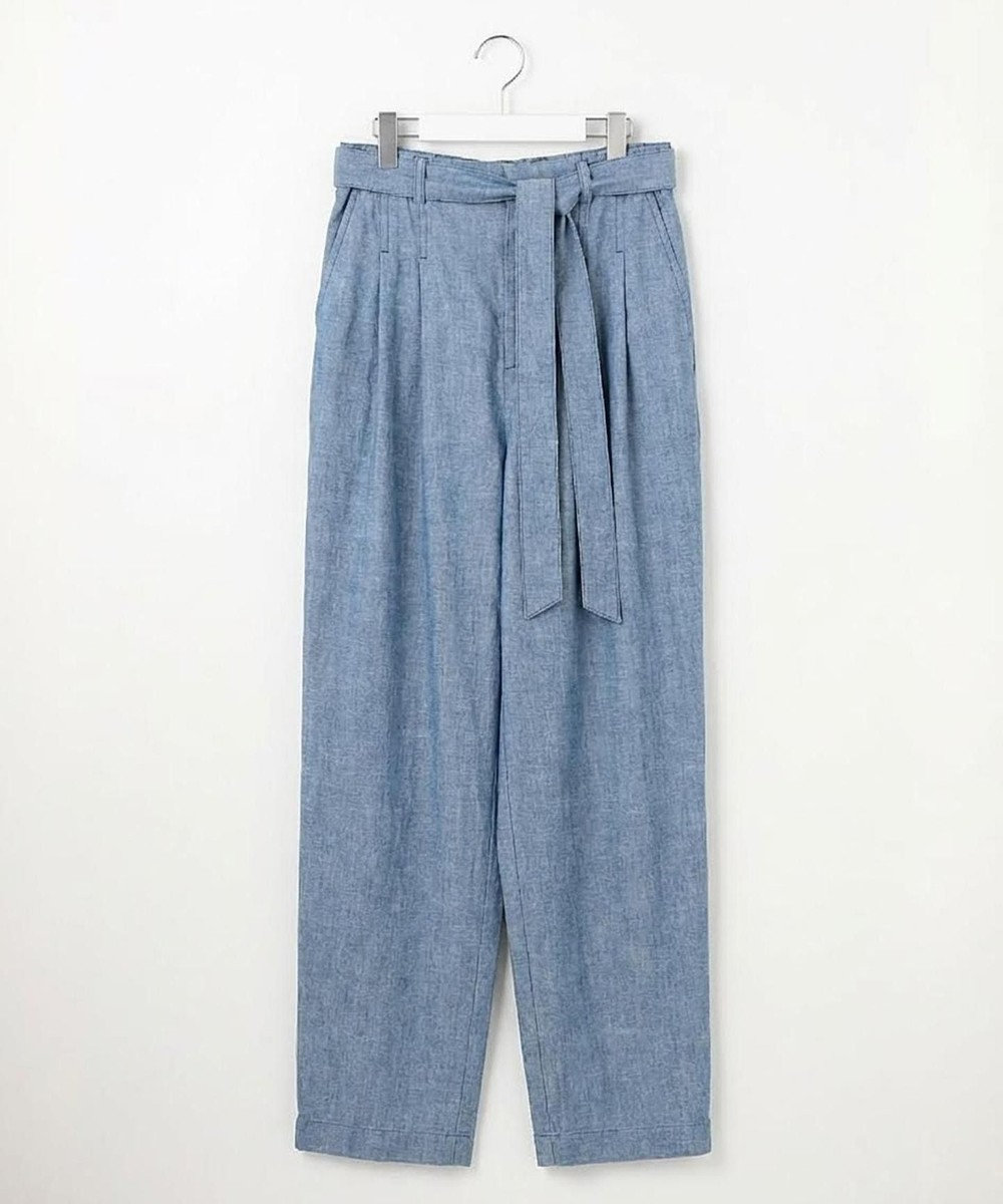 自由区 コットンリネンシャンブレーテーパード パンツ 