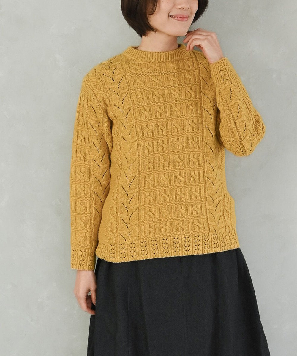 【vintage】ケーブル編み ウール混 ニット セーター カーキ フランス製古着屋arie✿K281