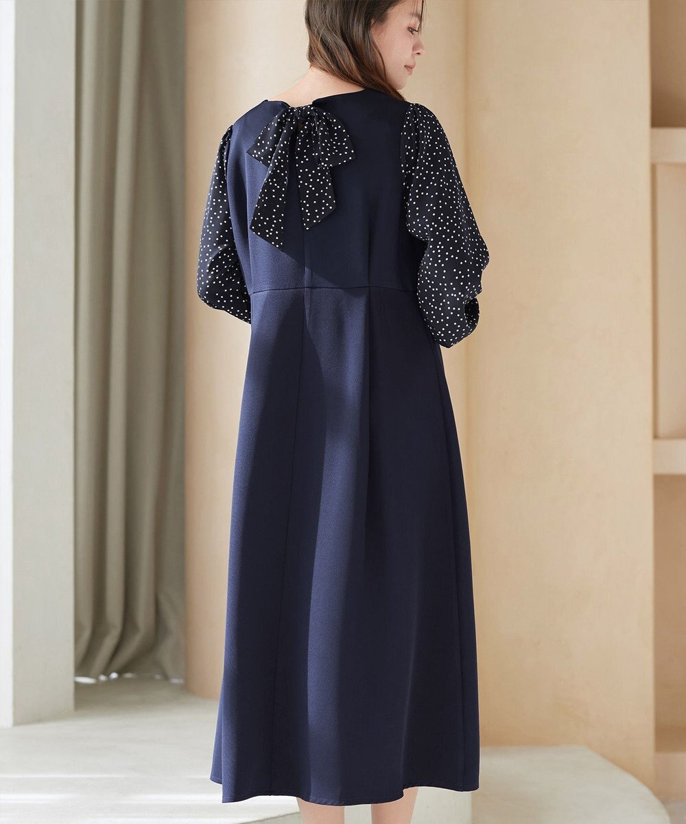 Tiaclasse L ドット柄コンビバックリボンタックワンピース 