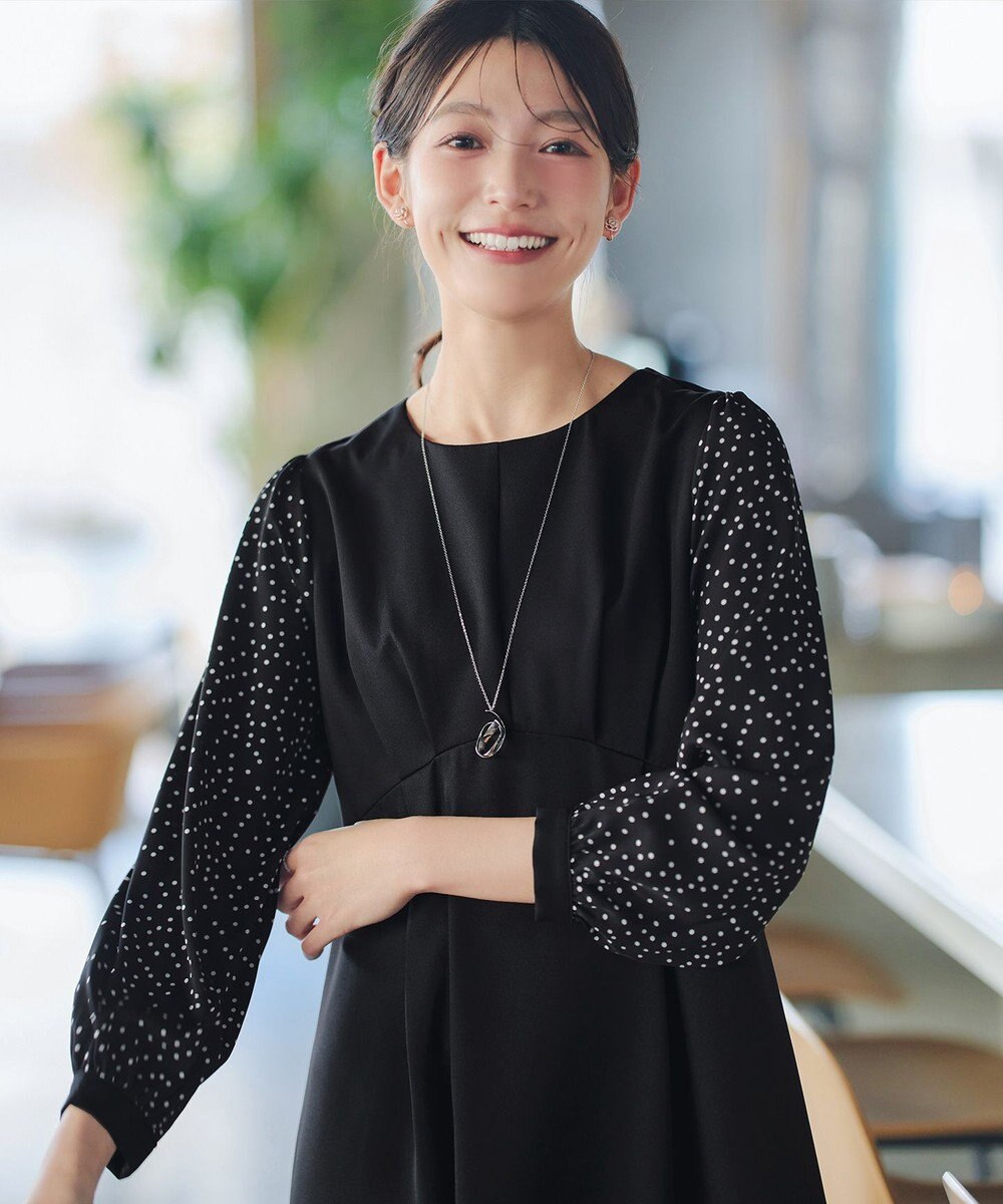 Tiaclasse L ドット柄コンビバックリボンタックワンピース 