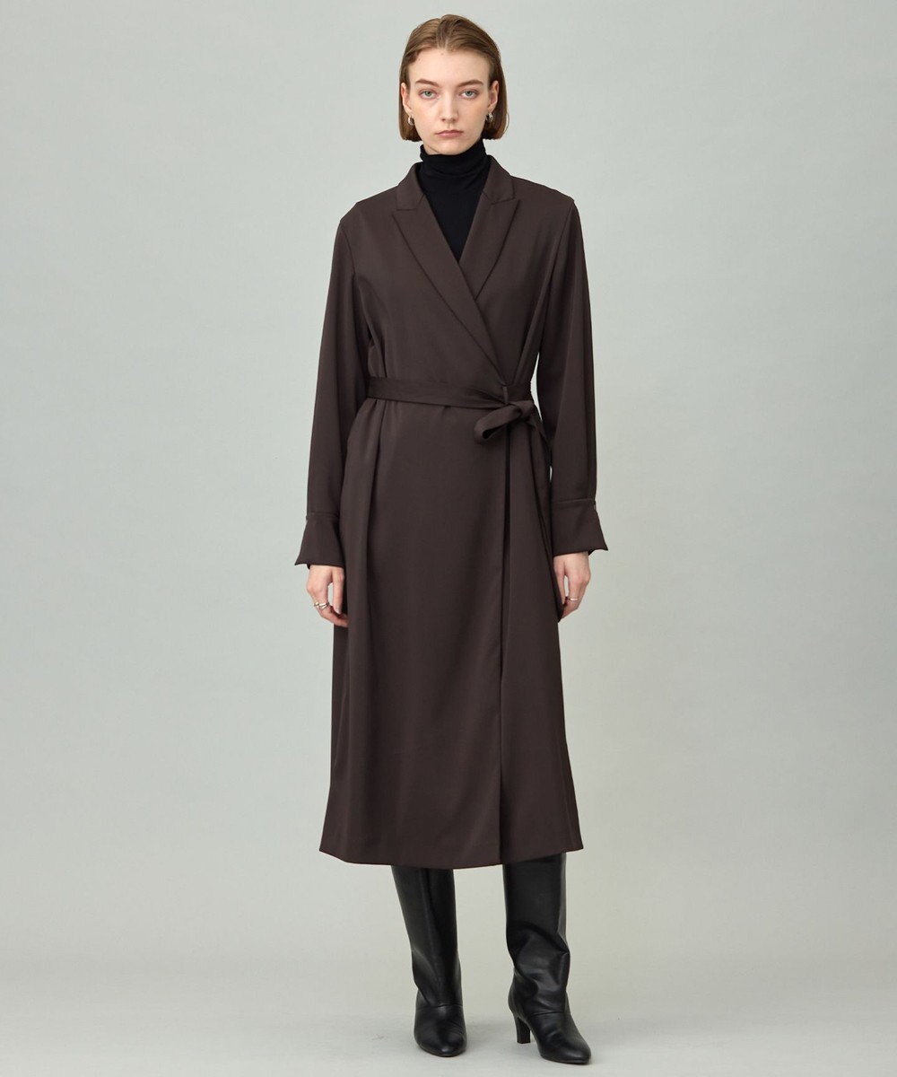 ICB L 【洗える】ストレッチダブルサテン テーラーカラー ラップワンピース 