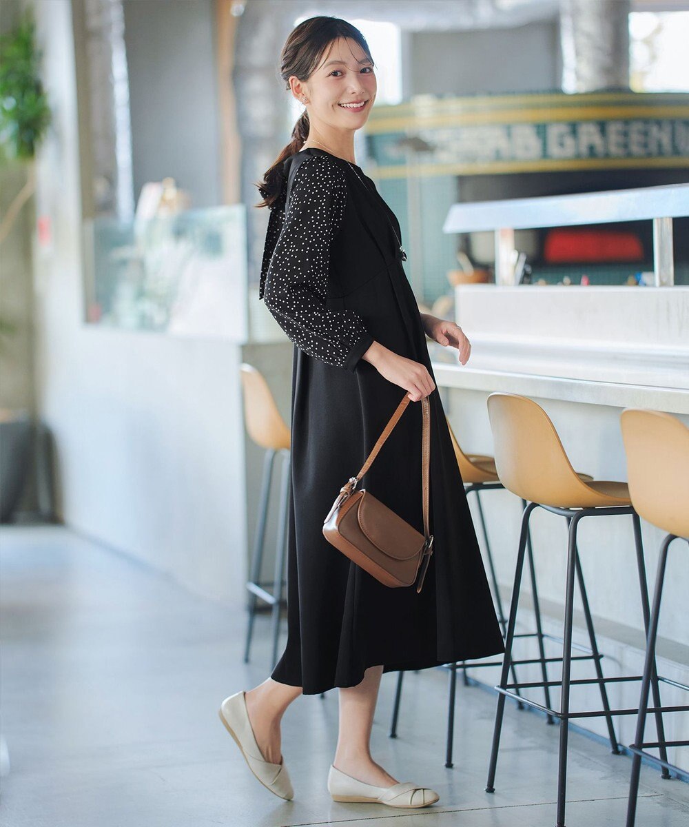 Tiaclasse L ドット柄コンビバックリボンタックワンピース 