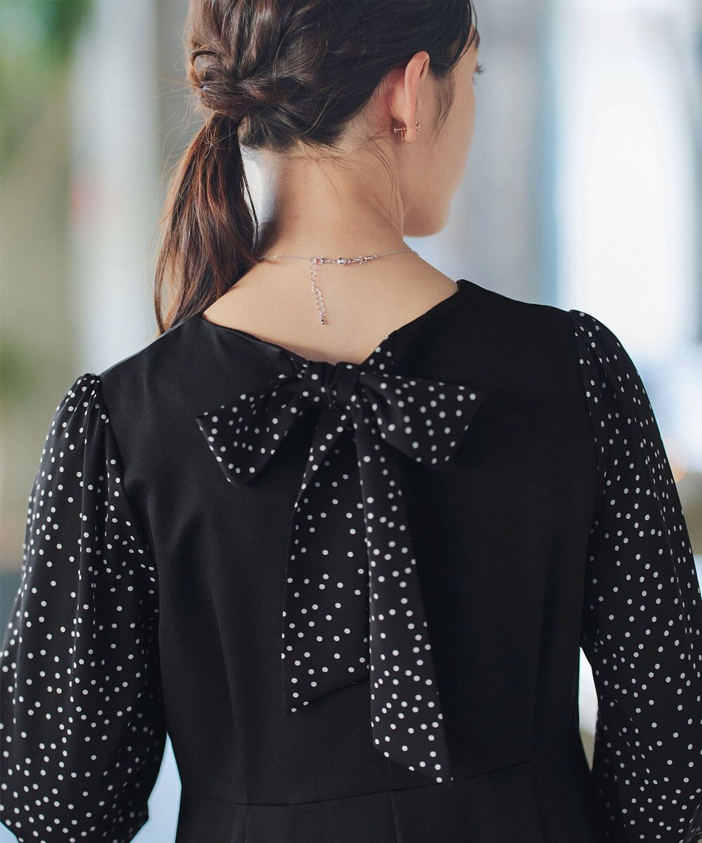 Tiaclasse L ドット柄コンビバックリボンタックワンピース 