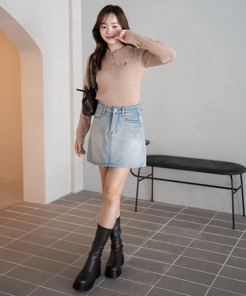 WEGO 【WEB限定/25年秋冬新作】別注USPOLOケーブルニットポロ 