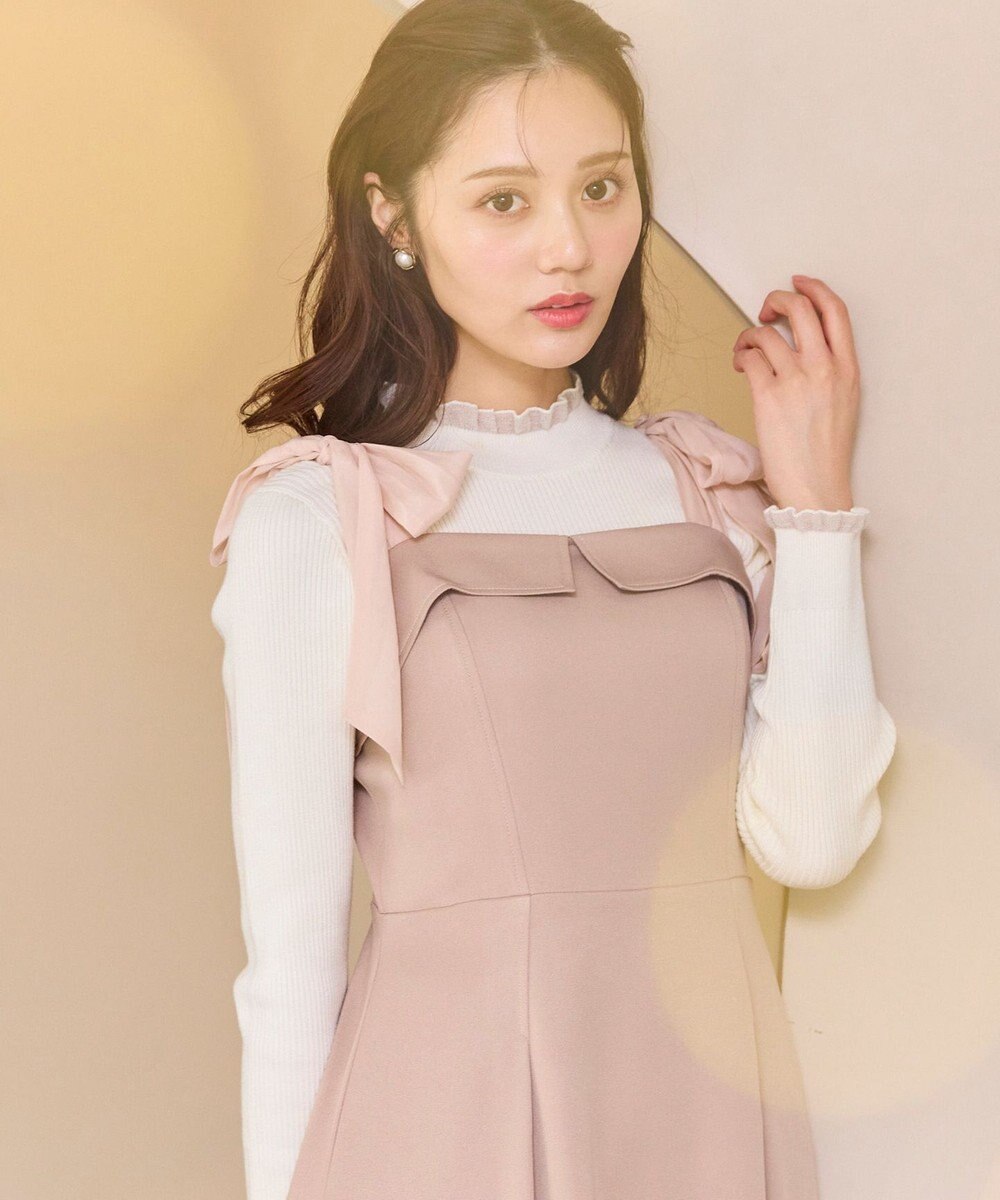 Feroux シアーフリル・ハイネックリブプルオーバー 