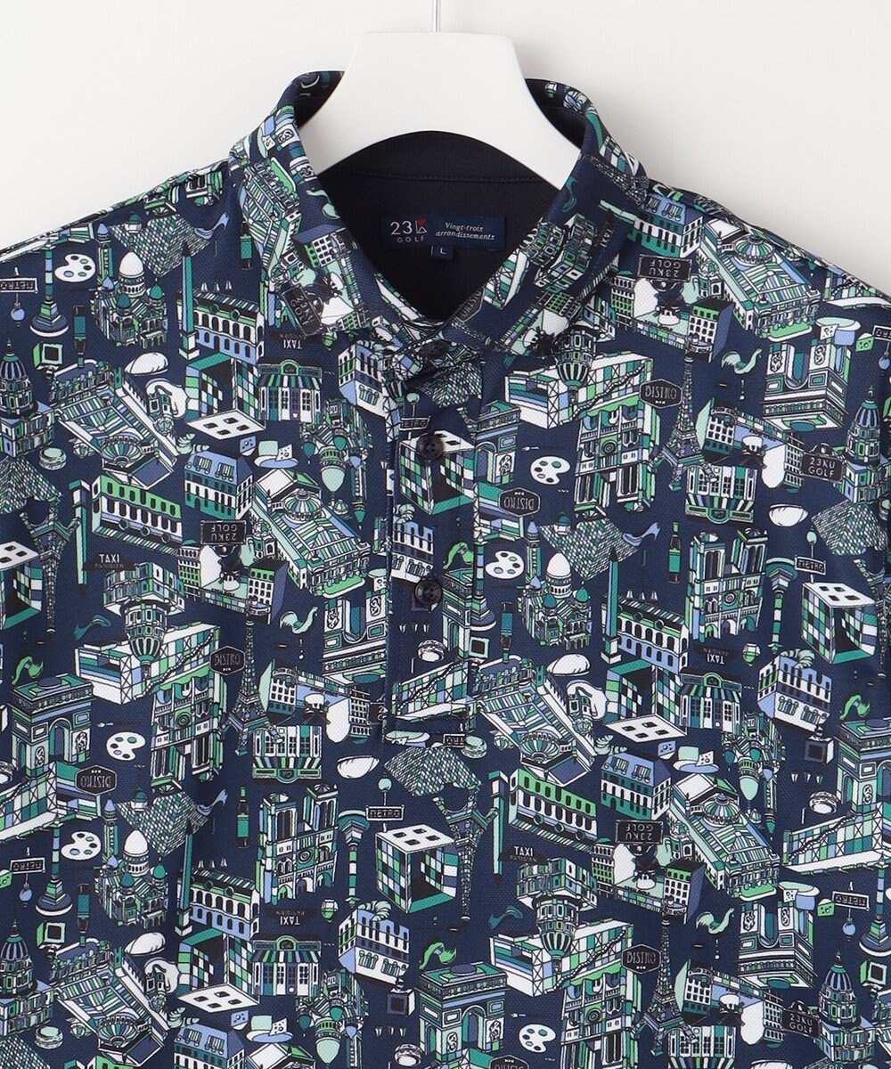23区GOLF 【MEN】【キングサイズ/吸水速乾/UVカット】パリマップ総柄ポロシャツ 