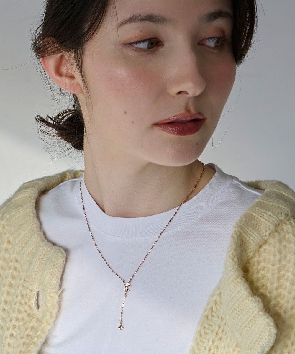 Phoebe 【金属アレルギー対応】ラディアンスビジューYラインネックレス　シャンパンゴールド 