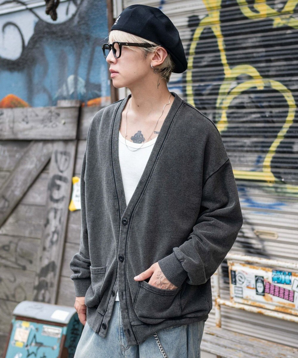 WEGO 【ユニセックス着用ITEM】ケミカルスウェットカーディガン 