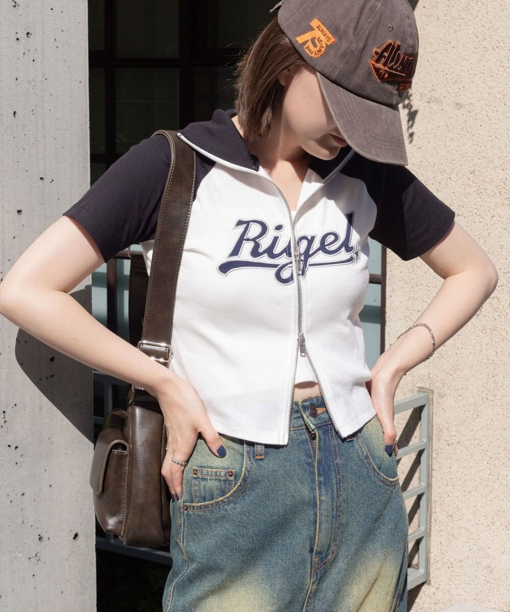 WEGO ダブルジップワッペンロゴラグランT 