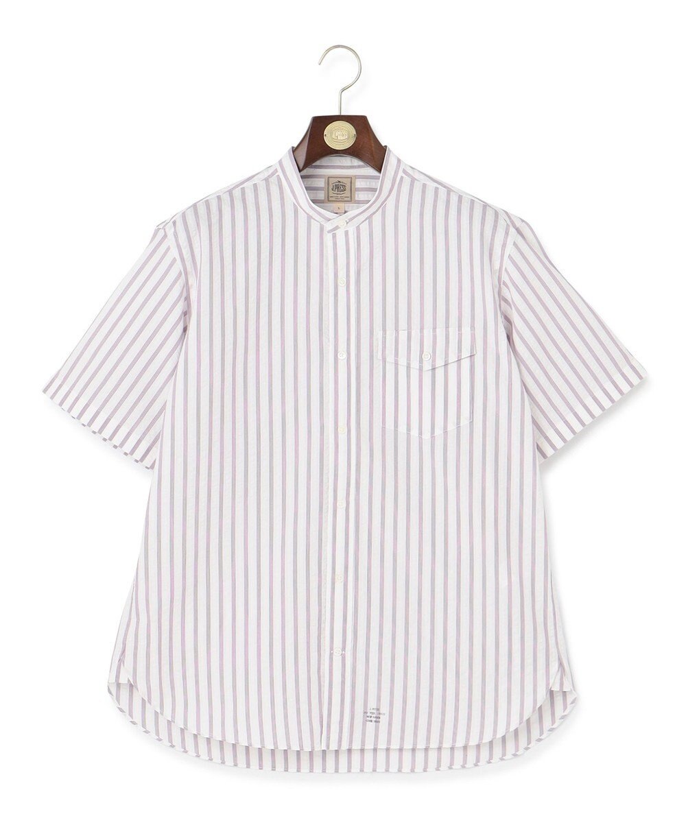 J.PRESS MEN 【クールマックス】サッカー マルチストライプ バンドカラーシャツ 