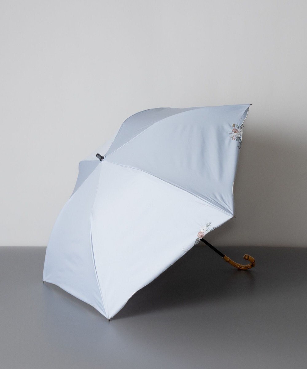 AURORA Blao（ブラオ）ボタニカル刺繍 プチ折り 晴雨兼用傘（トップフラット折傘）日傘 サックス