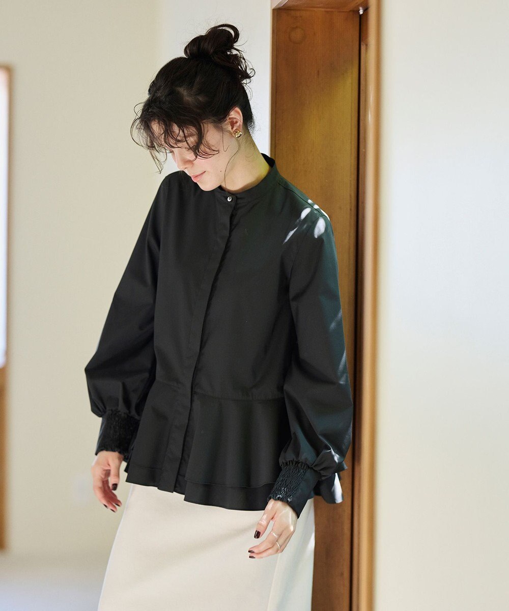 #Newans 【シワになりにくい/洗濯機可能】ダブルフリルヘムシャツ 