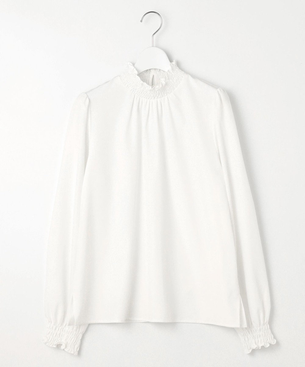 Feroux 【洗える】スタンドネックギャザー ブラウス 