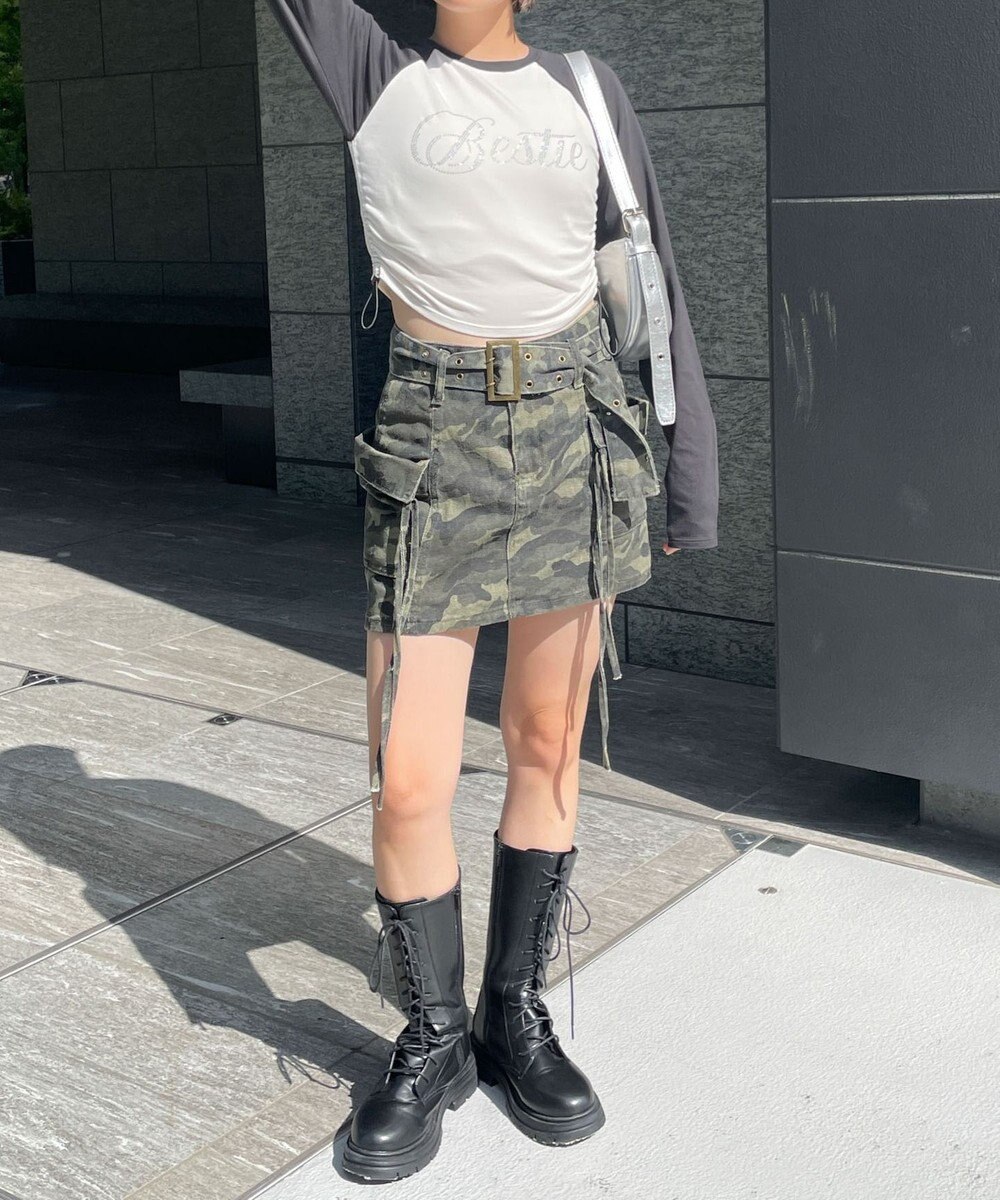 WEGO ラインストーンサイドドロストラグランロンT 