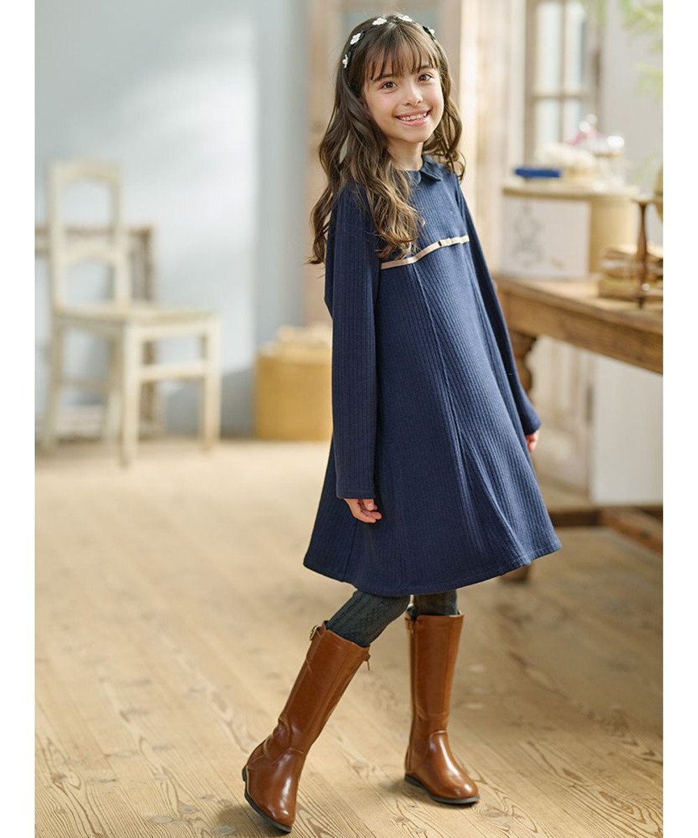 組曲 KIDS 【110-140㎝】バイカラーニットソー ワンピース 