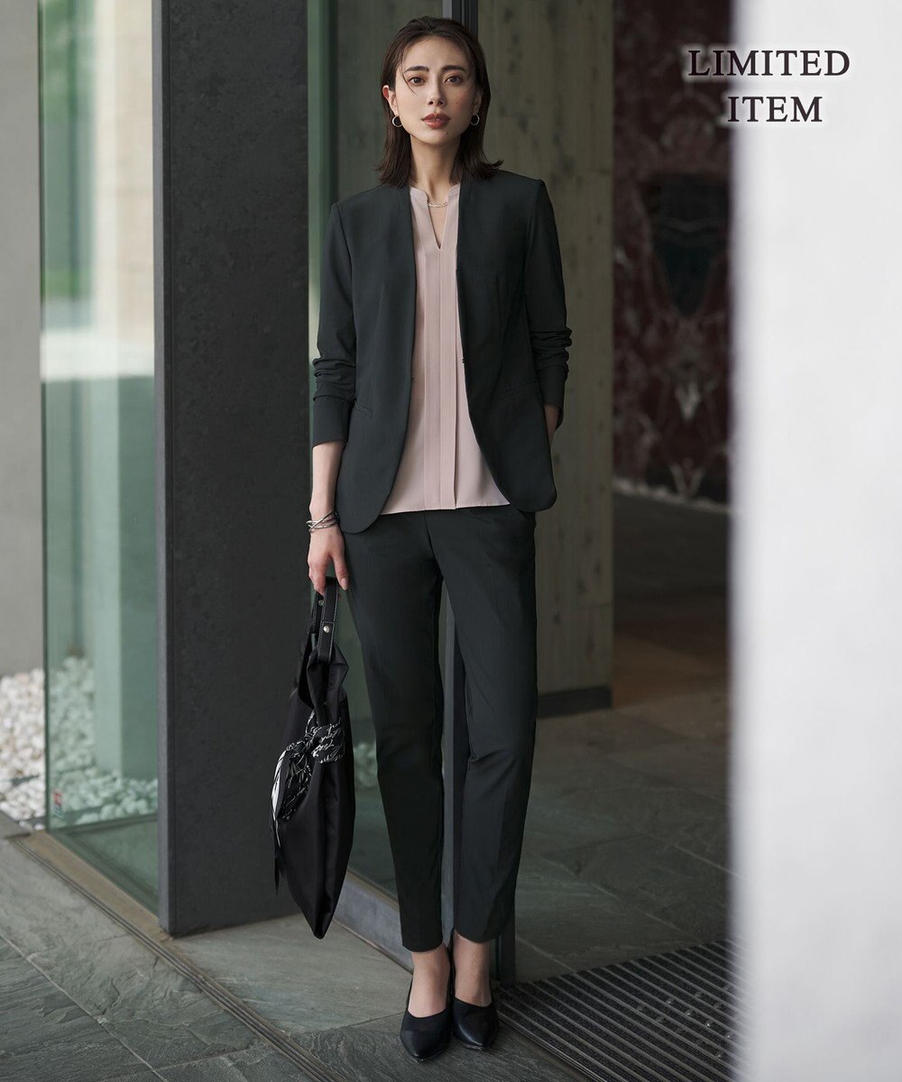ICB 【新色追加・WEB限定】BackSatinAmunzen 5分袖キーネックブラウス 