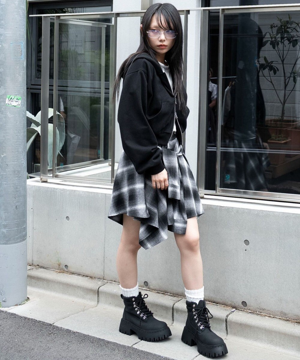 WEGO ネルシャツライクイレヘムミニスカート 