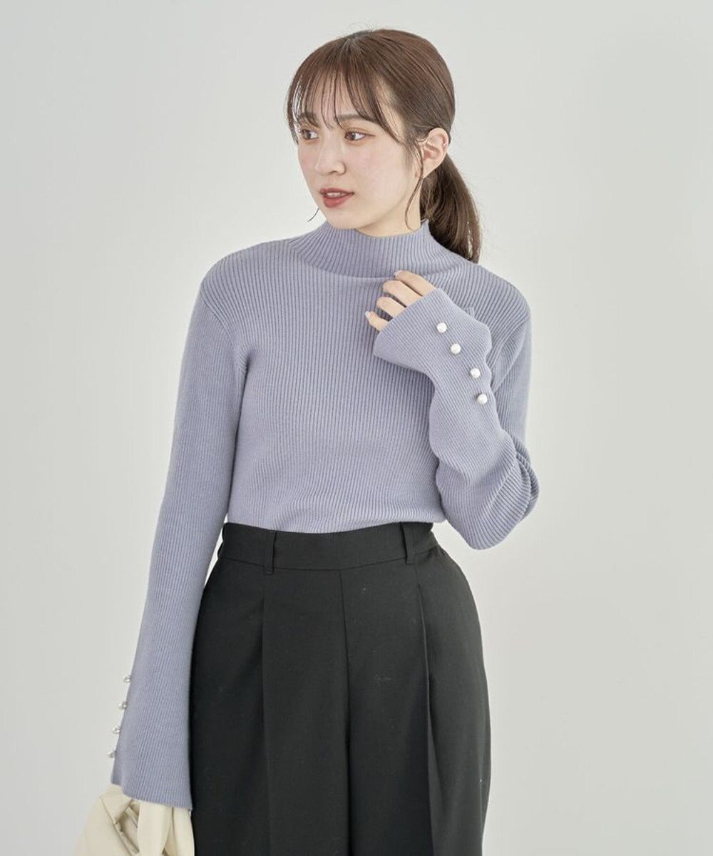 Green Parks ・ｓｗｉｎｇ　ｂｙ　袖パールボタンハイネックニット 