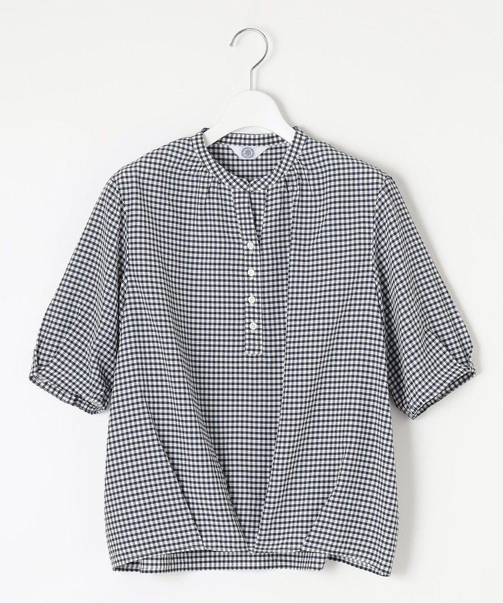 J.PRESS LADIES S 【洗える】アセVisギンガム バンドカラー ブラウス 