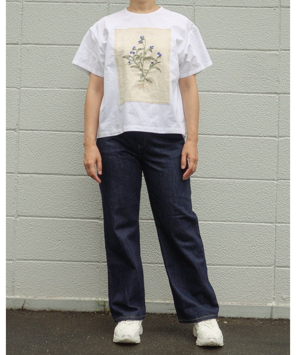 muuc ジャスミン刺繍半袖プルオーバー〈日本製・上質な天然素材・遠州織物〉〈繊細なオリジナル花刺繍〉〈ゆったりフリーサイズ〉〈上品な大人の布帛Tシャツ〉 