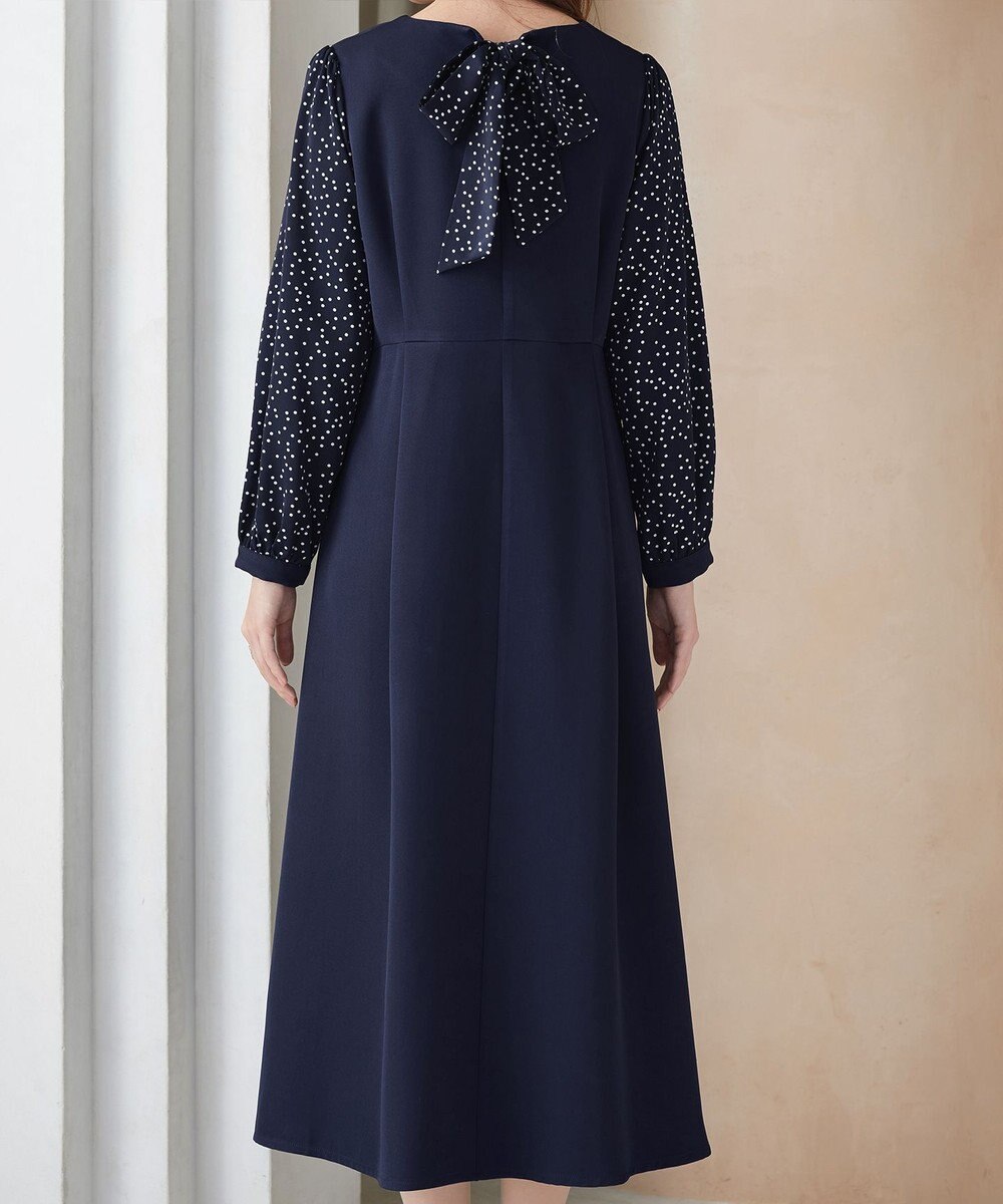 Tiaclasse L ドット柄コンビバックリボンタックワンピース 
