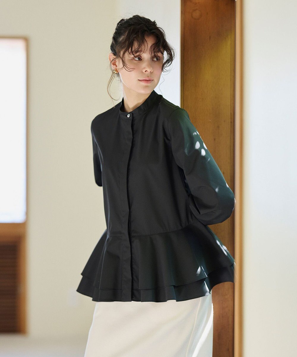 #Newans 【シワになりにくい/洗濯機可能】ダブルフリルヘムシャツ 