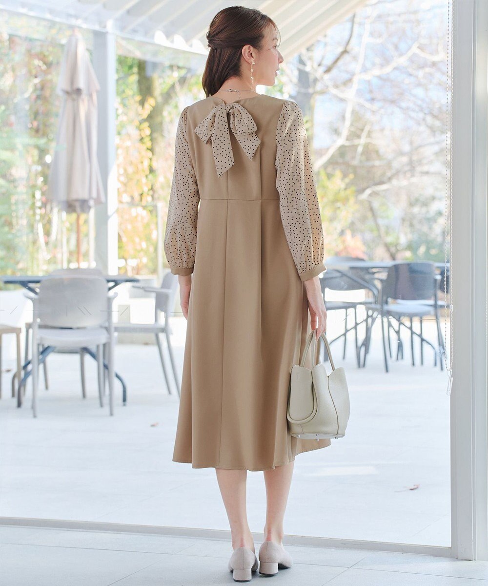 Tiaclasse L ドット柄コンビバックリボンタックワンピース 