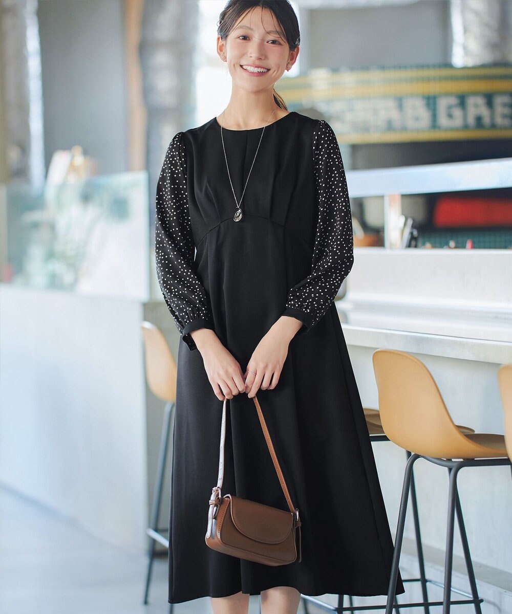 Tiaclasse L ドット柄コンビバックリボンタックワンピース 