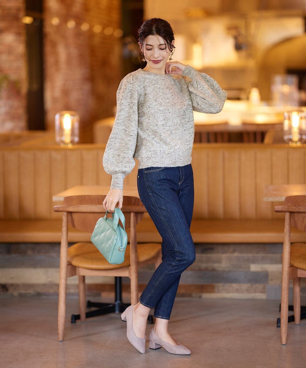 Tiaclasse L 【ウール混】パフスリーブファンシーヤーンニットトップス 