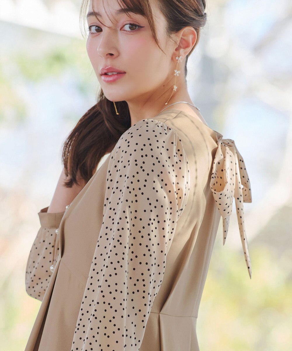 Tiaclasse L ドット柄コンビバックリボンタックワンピース 