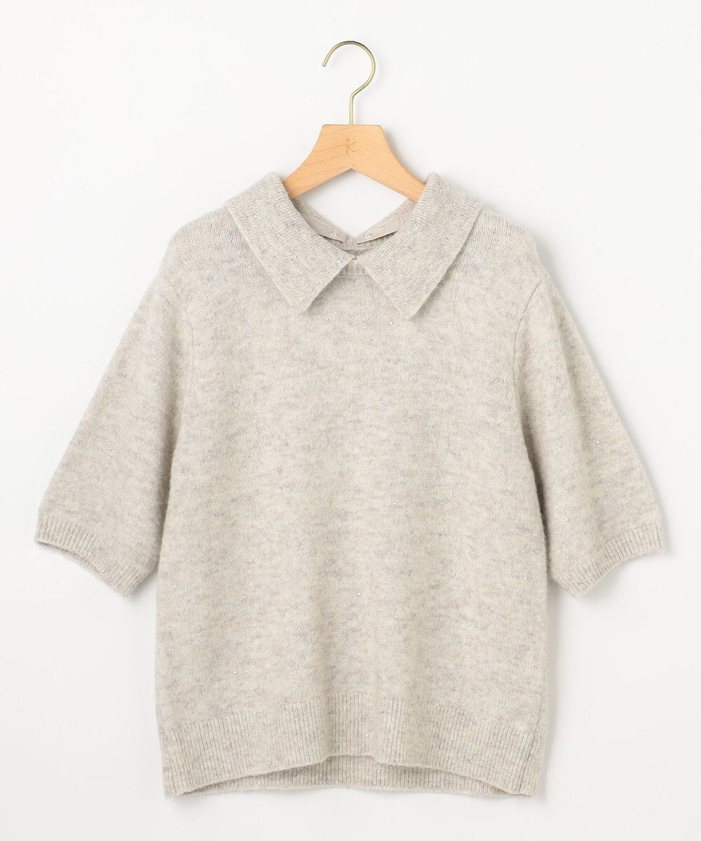 組曲 【加藤ローサさん着用 / 襟取り外し可】スパンコールヤーン 5分袖ニット 