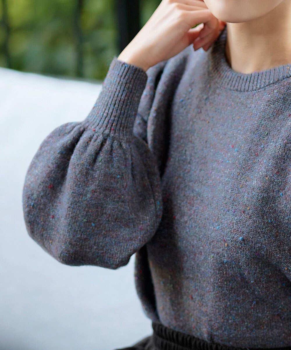 Tiaclasse L 【ウール混】パフスリーブファンシーヤーンニットトップス 