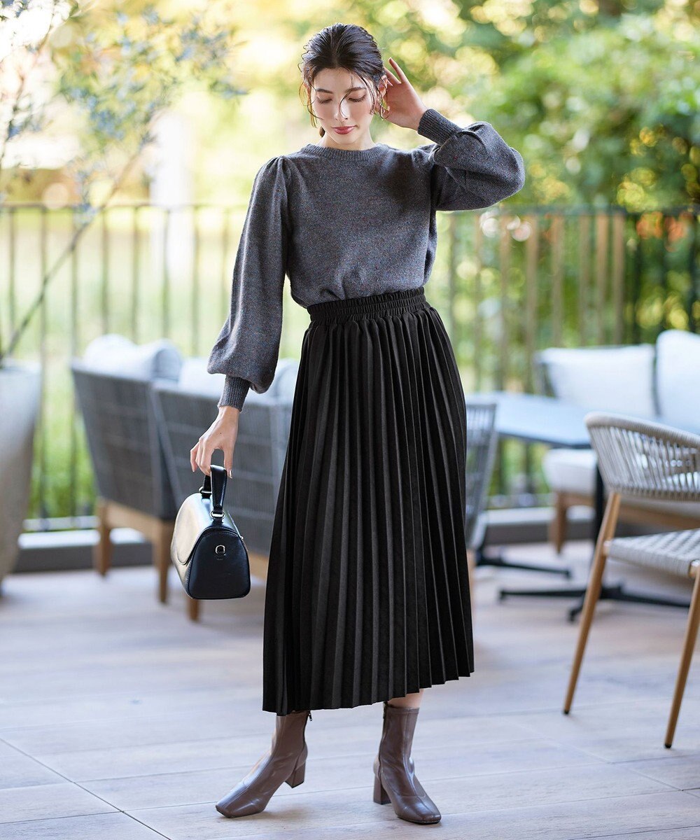 Tiaclasse L 【ウール混】パフスリーブファンシーヤーンニットトップス 