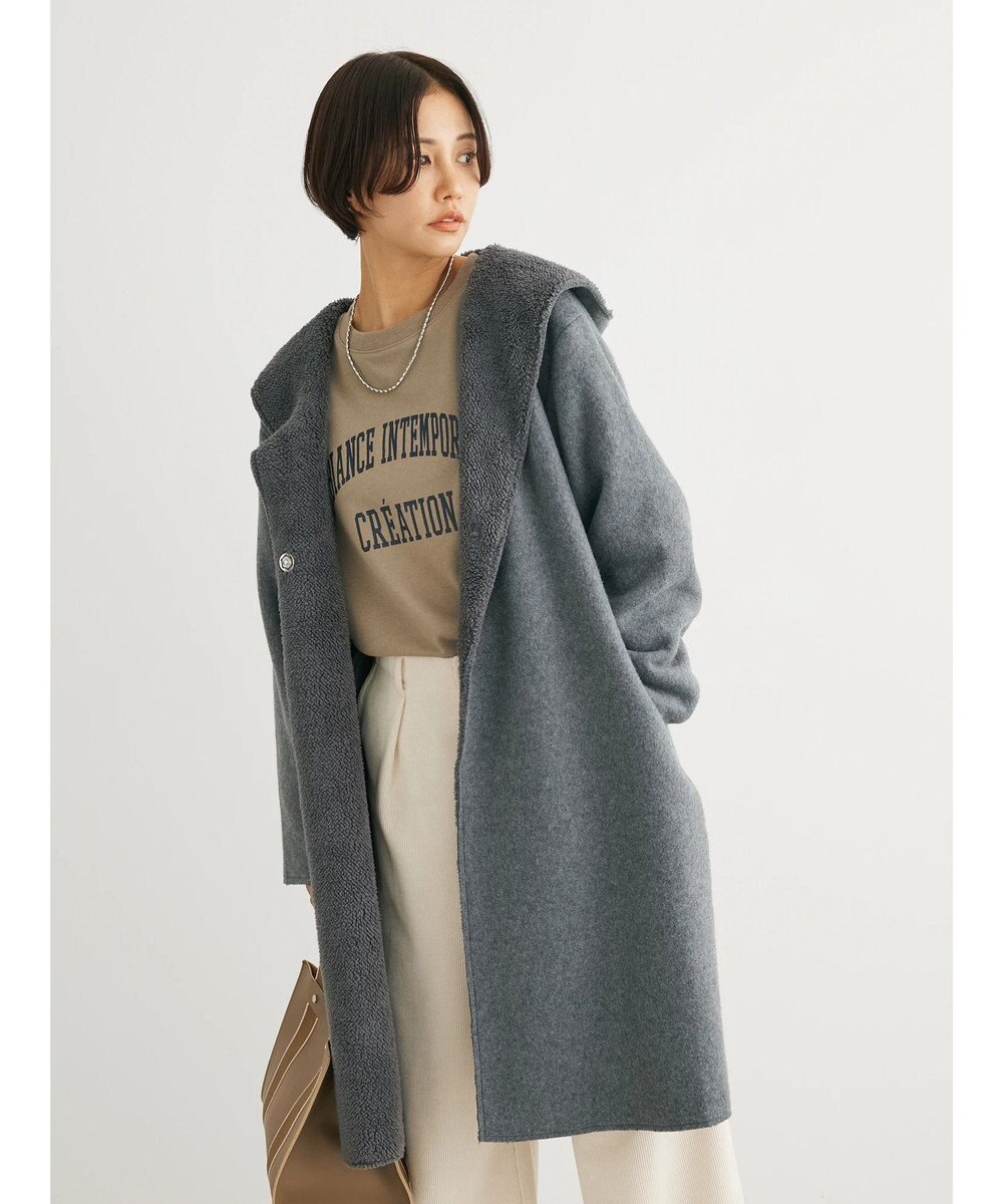 Green Parks フード付き裏ボアロングコーディガン 