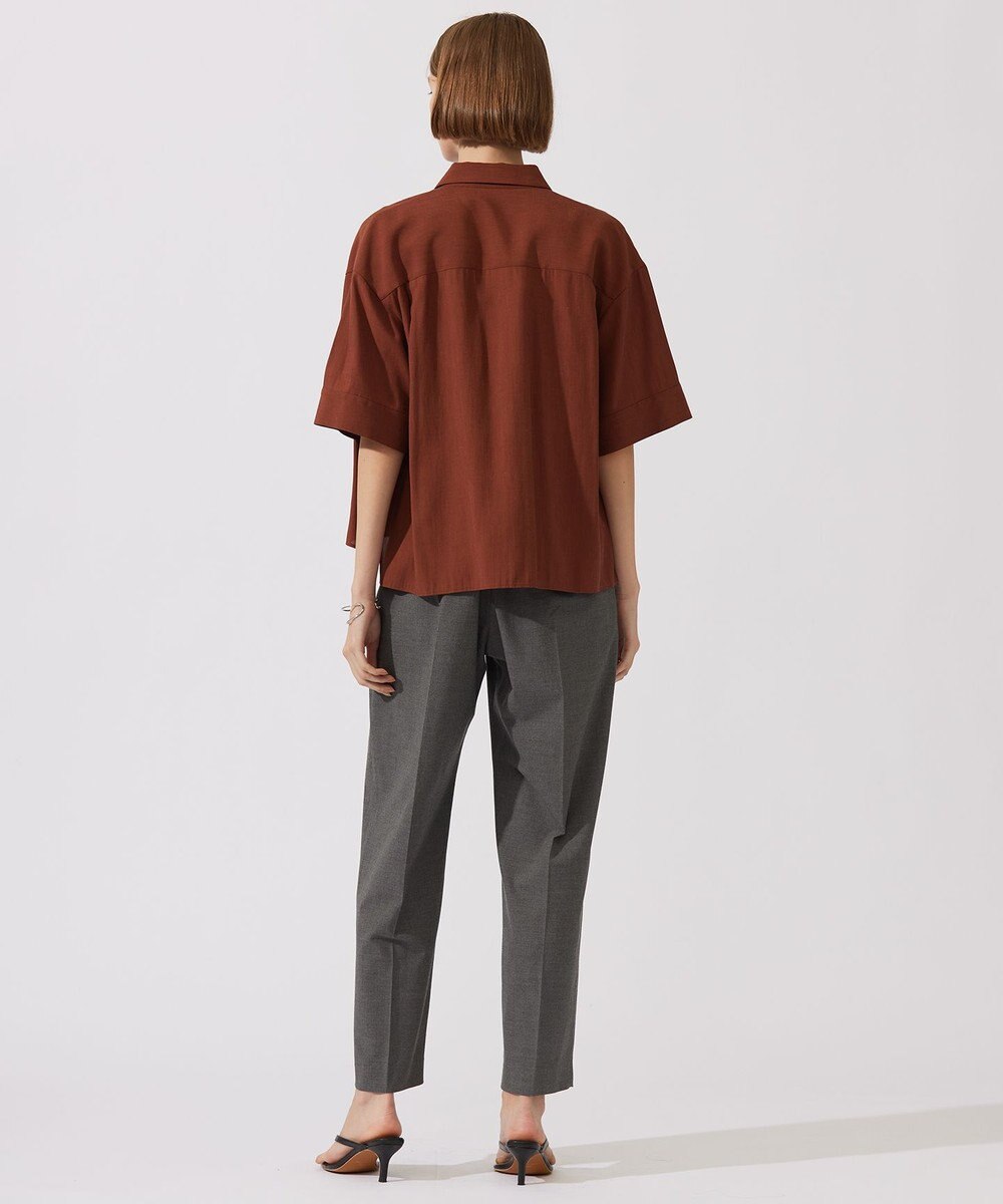 ICB 【洗える】T/Rドライリネン クロップドシャツ 