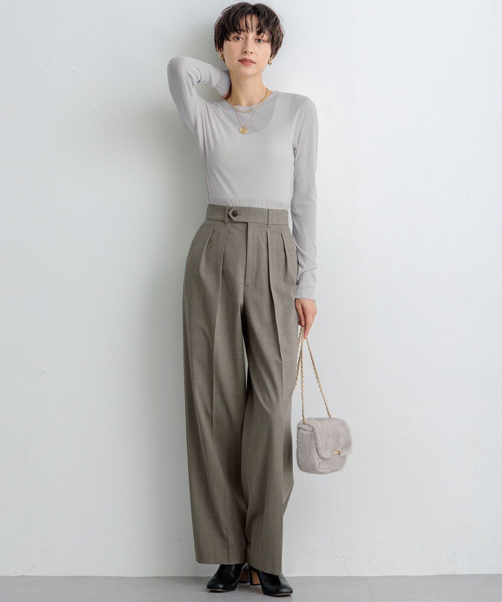 23区 S 【洗える】ドライ2WAYストレッチ チェック ワイドパンツ 