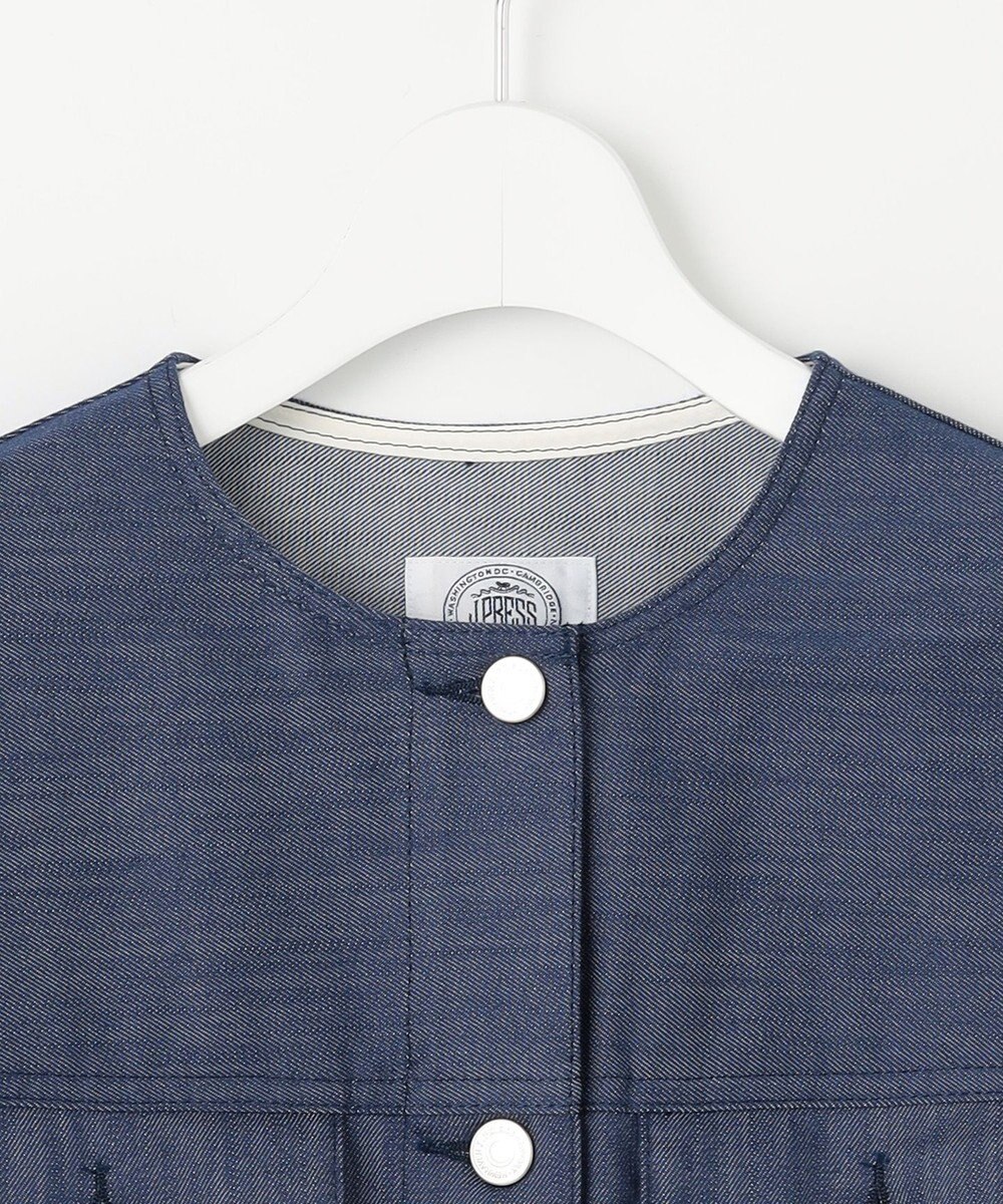 J.PRESS LADIES 【洗える】セルロースシャンブレー ノーカラー デニム ジャケット 