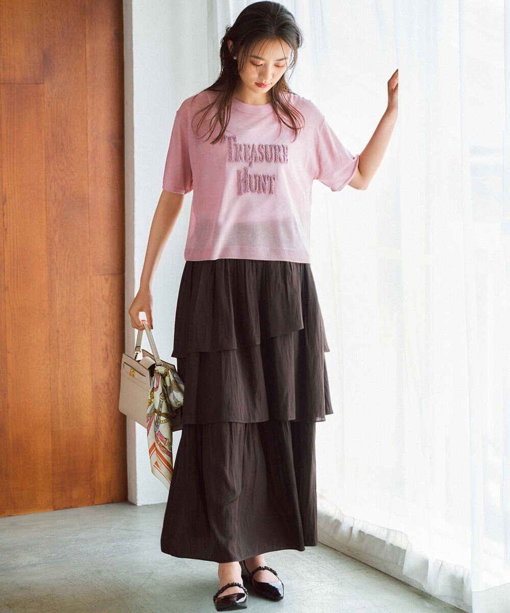 組曲 【入江未悠さんコラボ】ギャザーライトデシンティアード スカート 