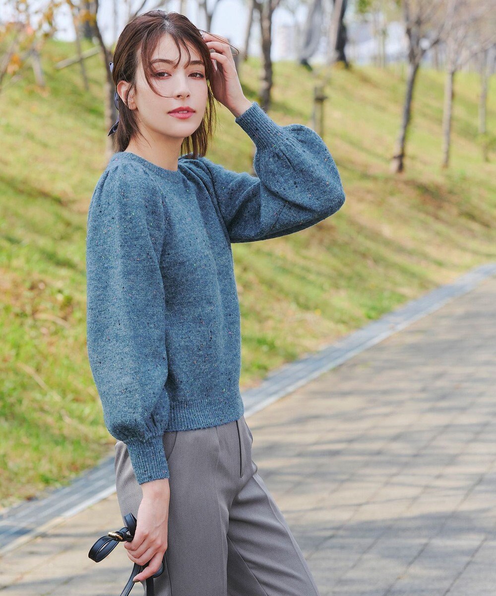 Tiaclasse L 【ウール混】パフスリーブファンシーヤーンニットトップス 