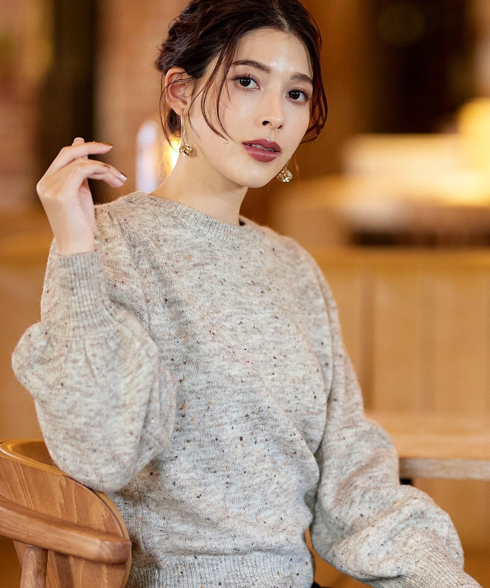 Tiaclasse L 【ウール混】パフスリーブファンシーヤーンニットトップス 