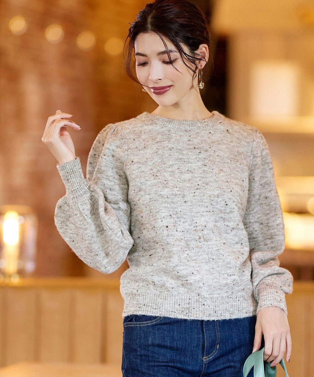 Tiaclasse L 【ウール混】パフスリーブファンシーヤーンニットトップス 