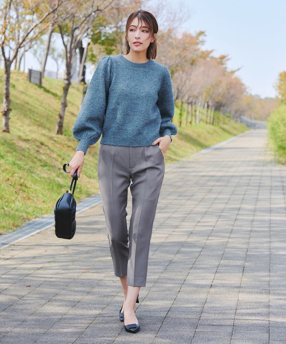 Tiaclasse L 【ウール混】パフスリーブファンシーヤーンニットトップス 